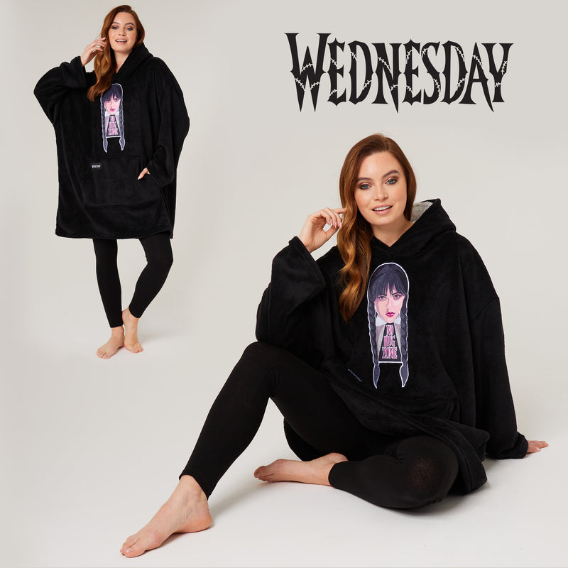 Wednesday Blanket Hoodie for Women and Teenagers - Black