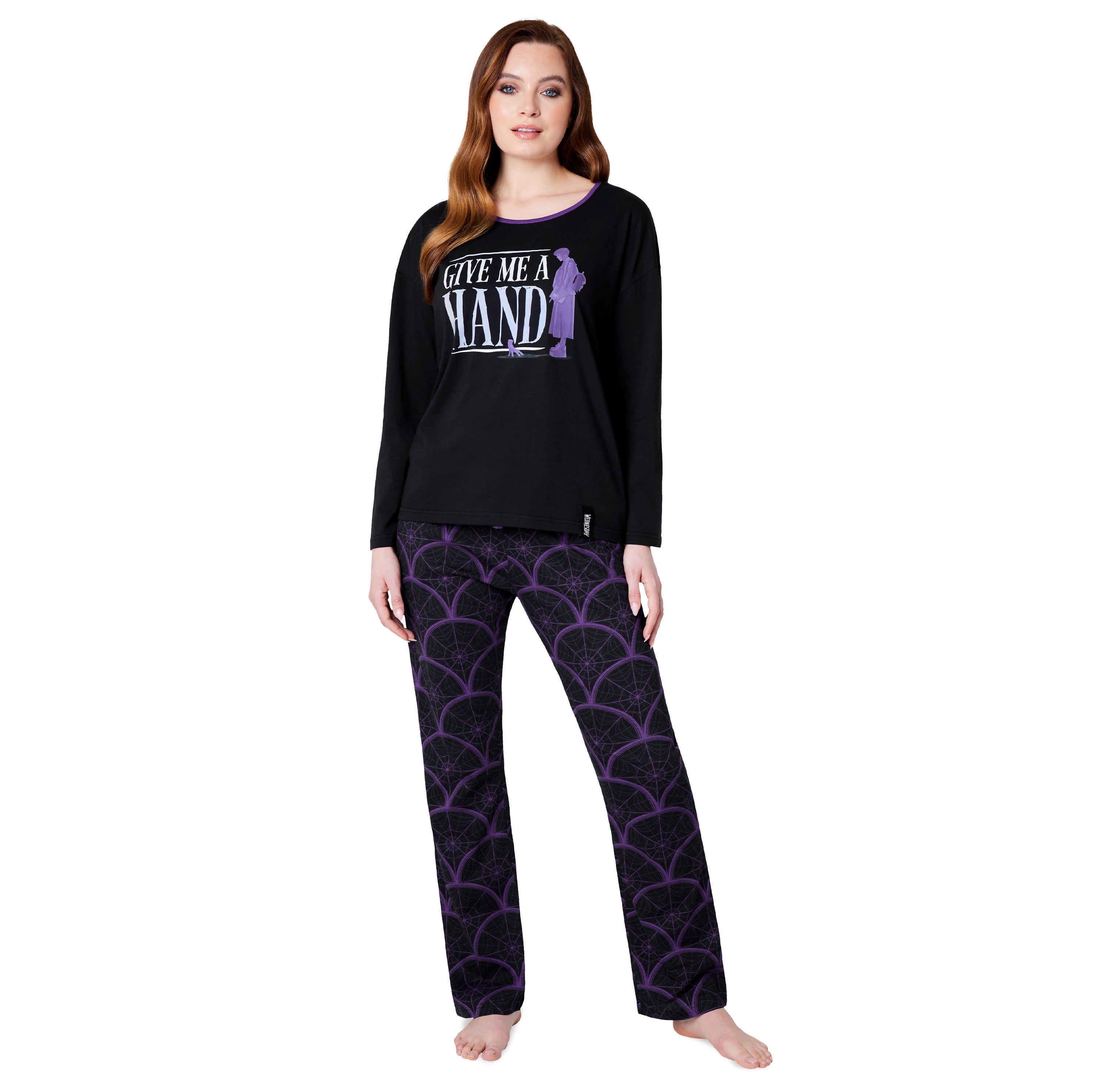 Wednesday Ladies Pyjamas Set - Black/Hand - Get Trend