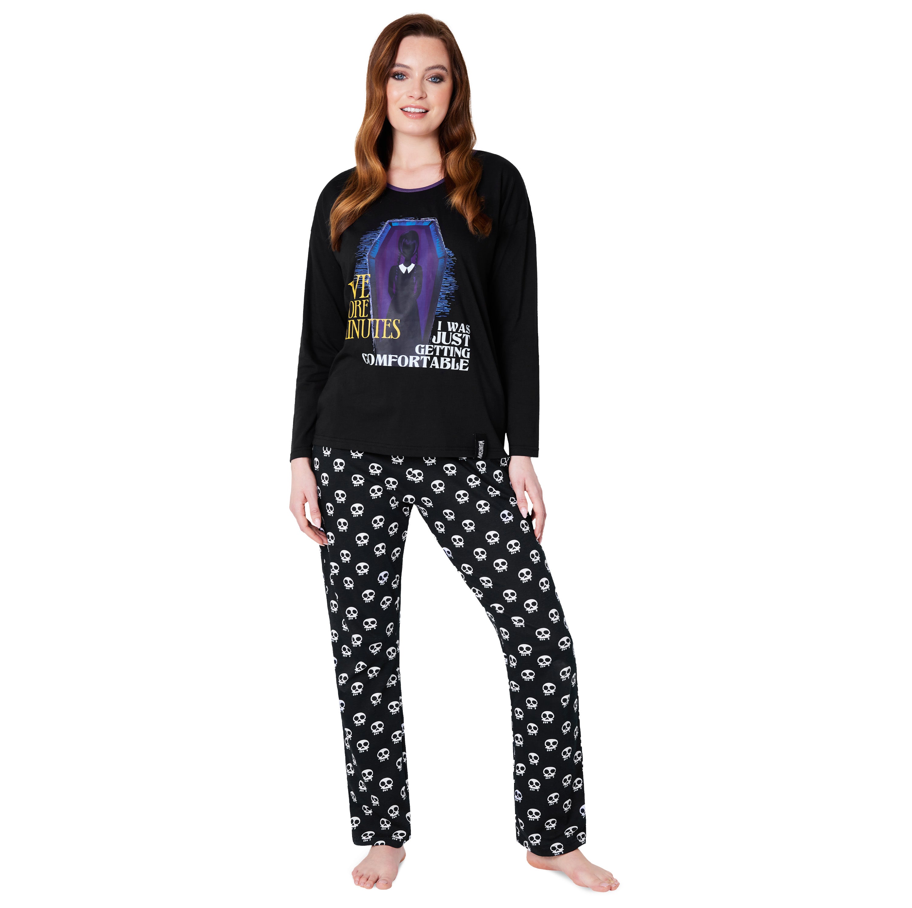 Wednesday Ladies Pyjamas Set - Black/Skull - Get Trend