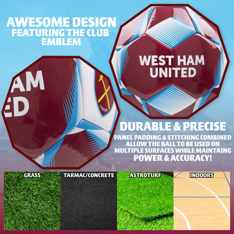 West Ham United F.C. Football Soccer Ball for Adults & Teenagers - Size 3