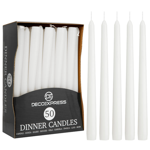 Dinner Candles - Tapered Candles Multipack   - White - 50 Pack - Get Trend