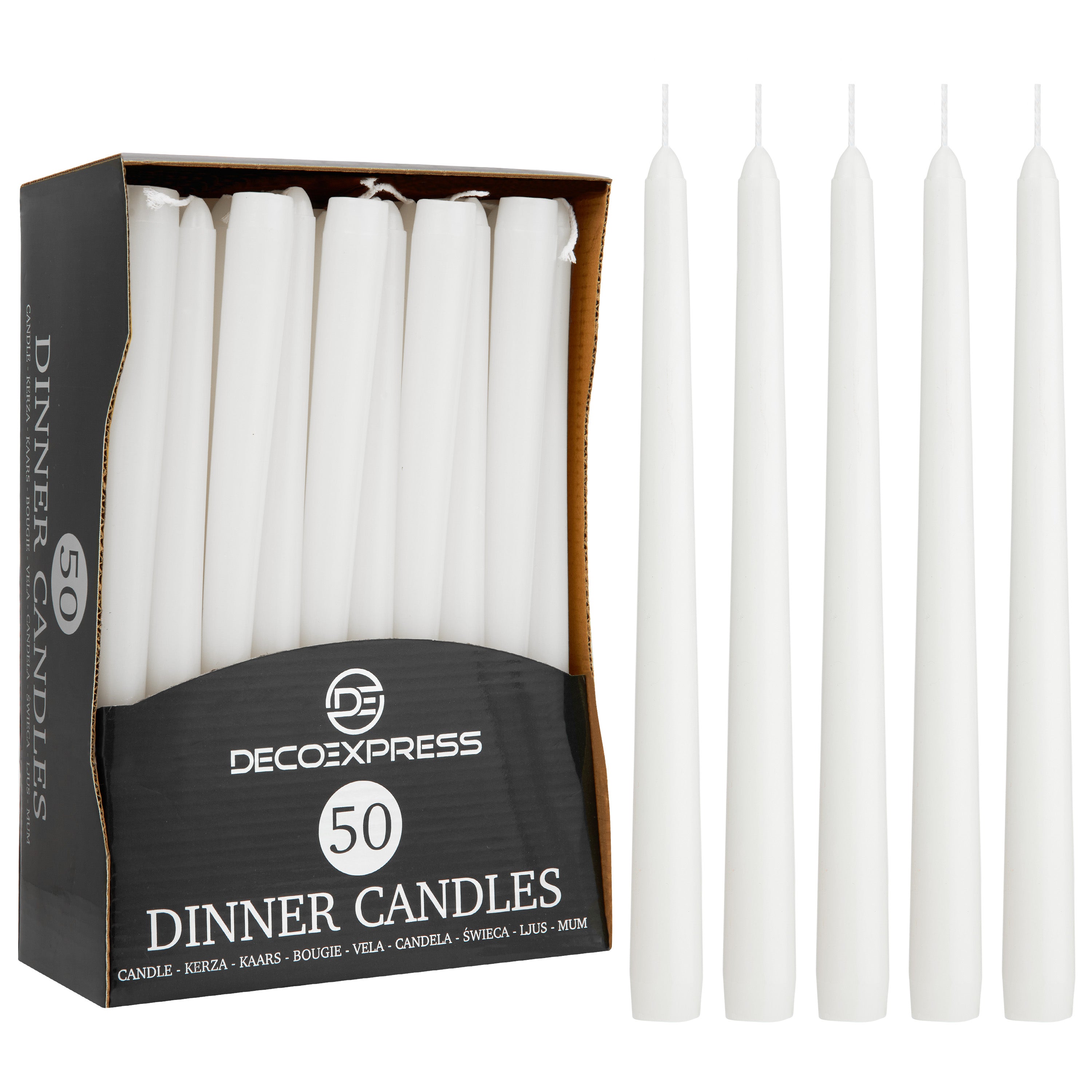 DECO EXPRESS Candles Set, Pack of 50 Classic Tapered Dinner Candles  (White, 50 Pack) - Get Trend