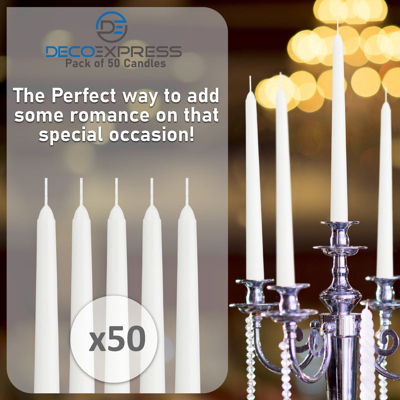 Dinner Candles - Tapered Candles Multipack   - White - 50 Pack