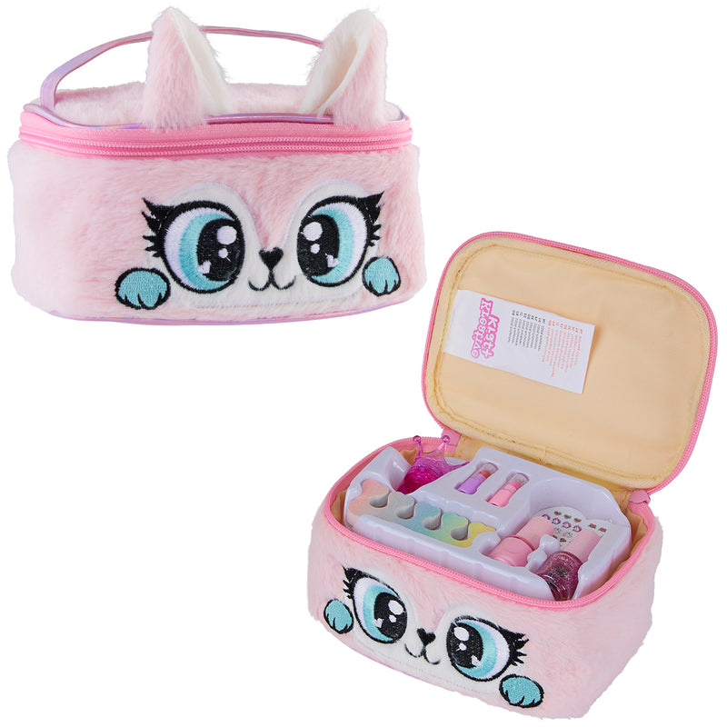 Kids Makeup Sets for Girls - Plush Beauty Case with Nail Varnish & Lipgloss - Pink
