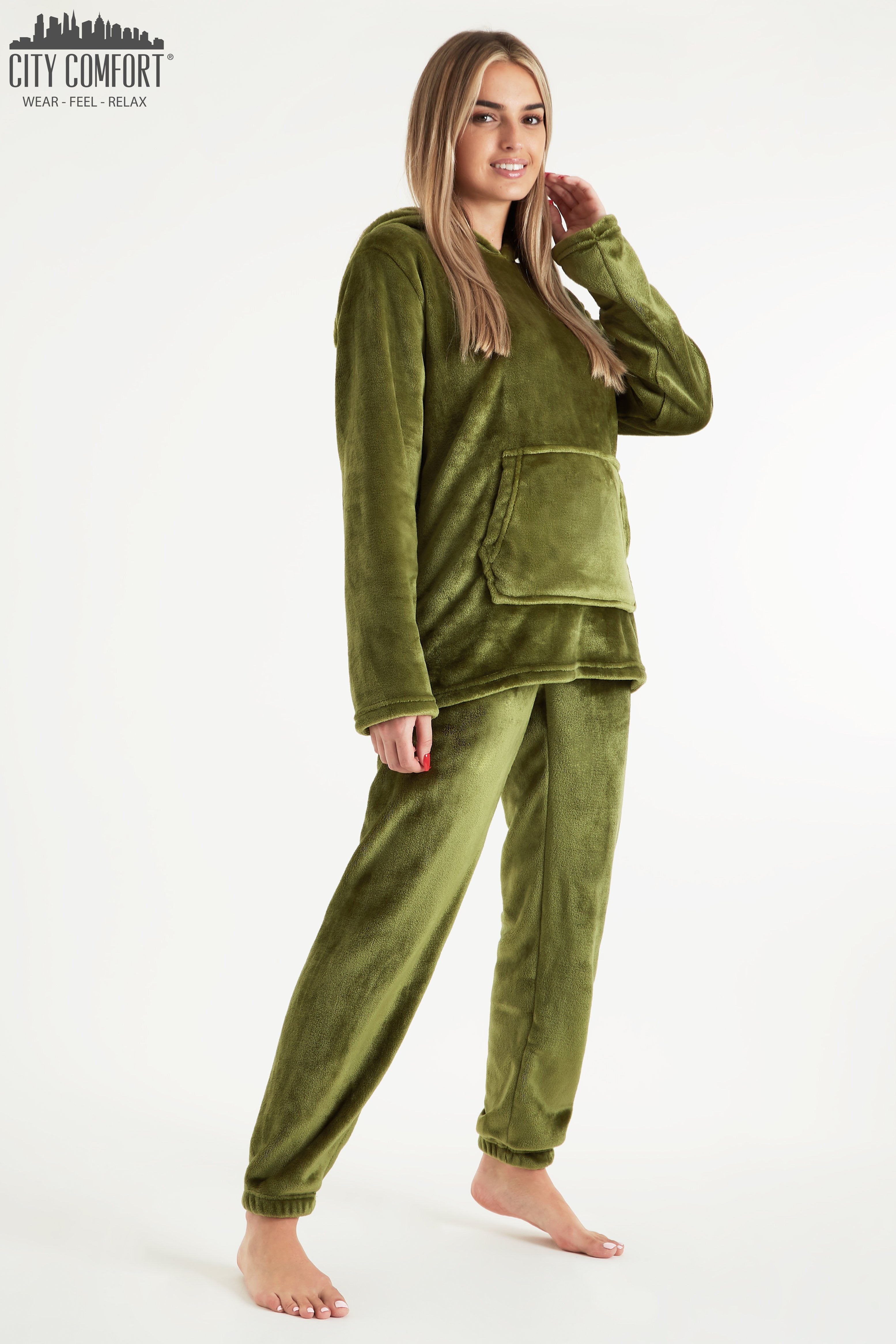 CityComfort Womens Pyjamas, Warm Fleece Hooded Pyjamas for Women Sets