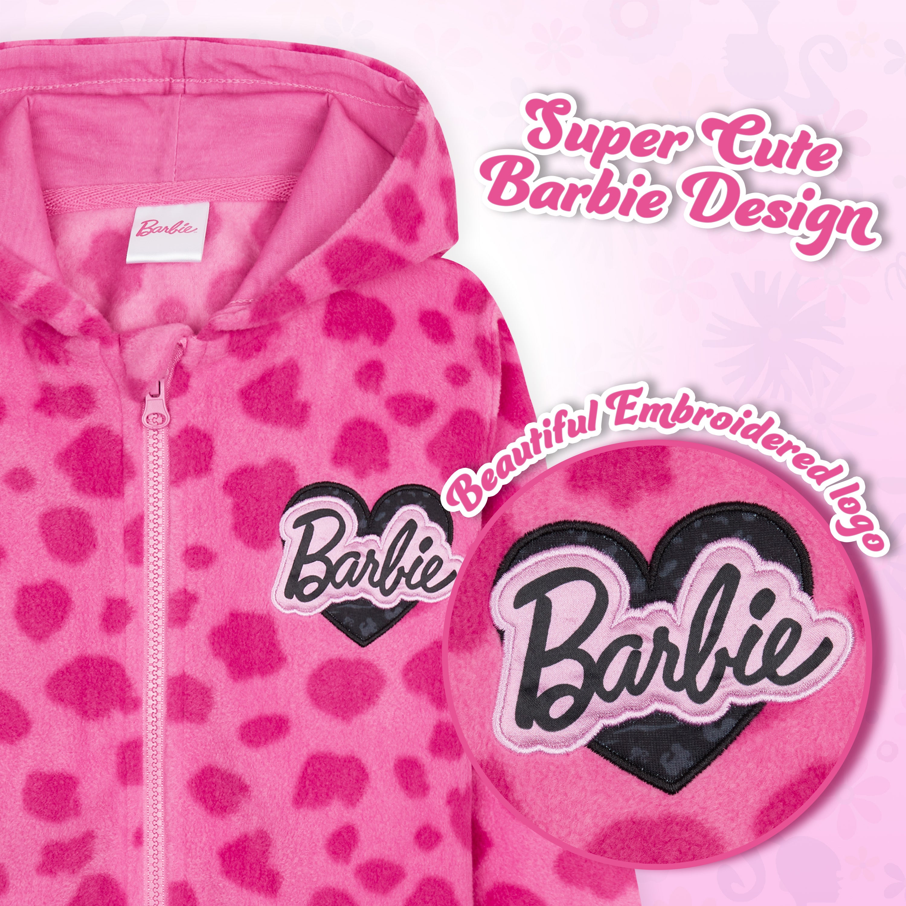 Barbie Girls Jacket - Hot Pink Hooded Fleece Jackets for Girls - Get Trend