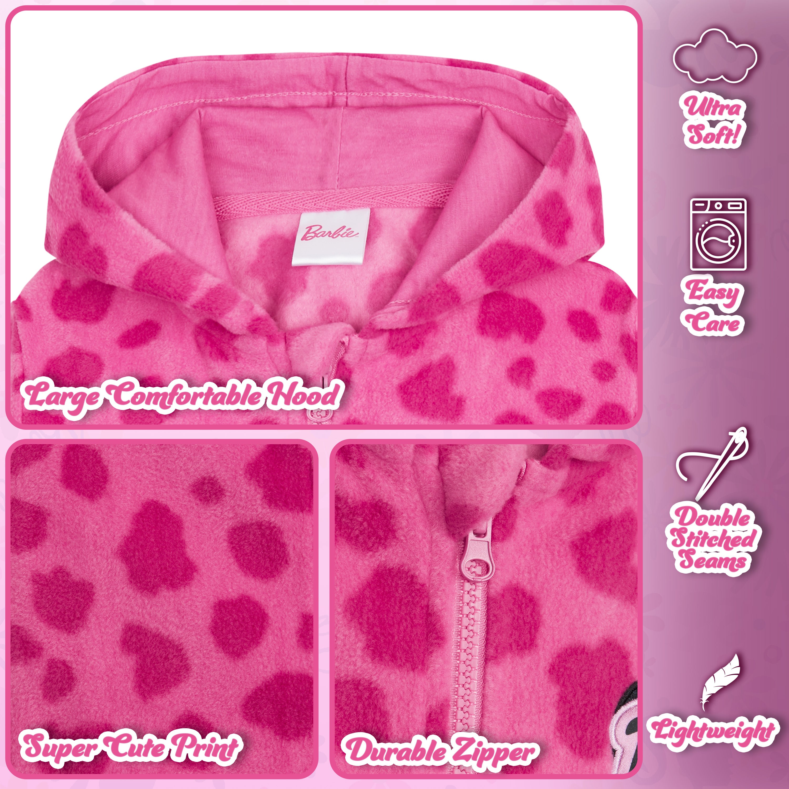 Barbie Girls Jacket - Hot Pink Hooded Fleece Jackets for Girls - Get Trend