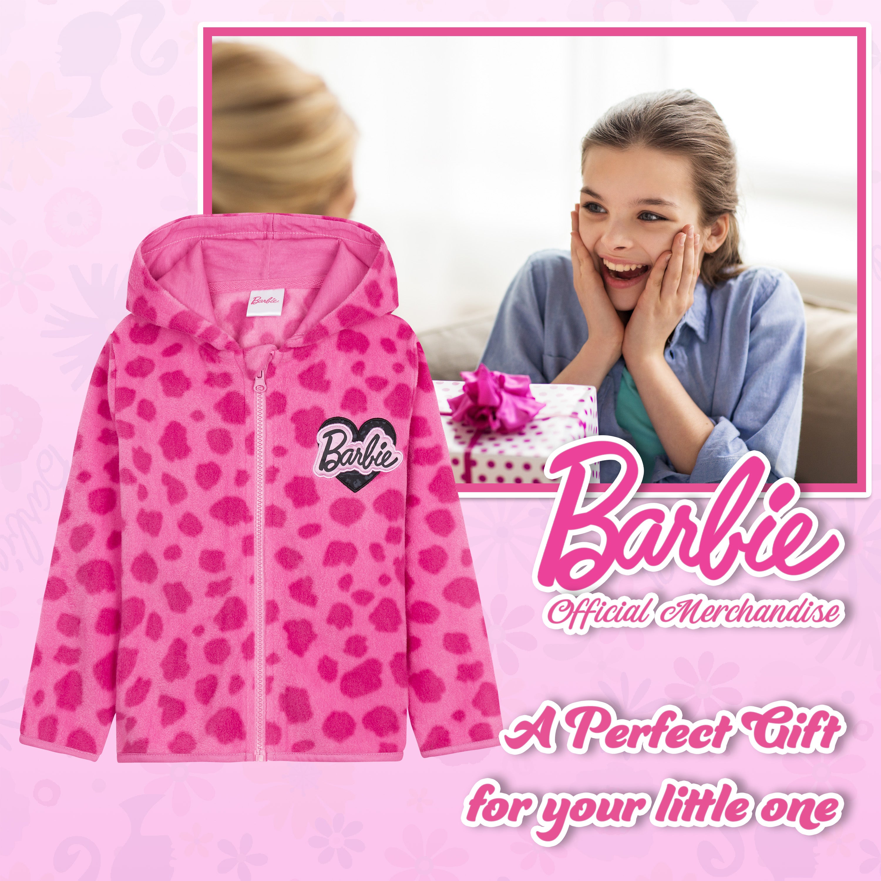 Barbie Girls Jacket - Hot Pink Hooded Fleece Jackets for Girls - Get Trend