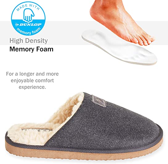 Dunlop Comfy Memory Foam Slippers with Rubber Sole Anti Slip for Men