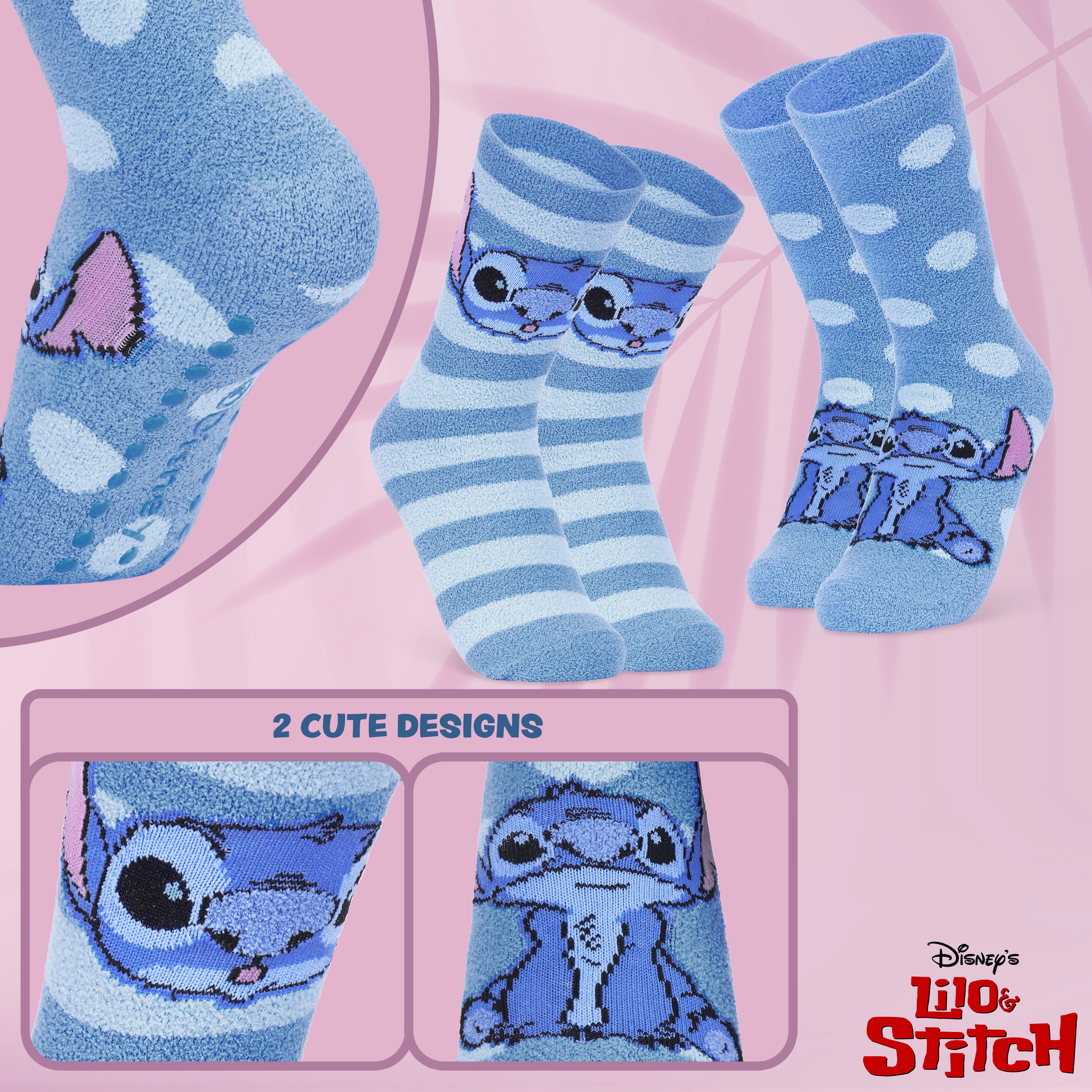 Disney Stitch Fluffy Socks for Ladies, 2 Pack Fluffy Socks Non Slip Fleece Bed Socks - Get Trend