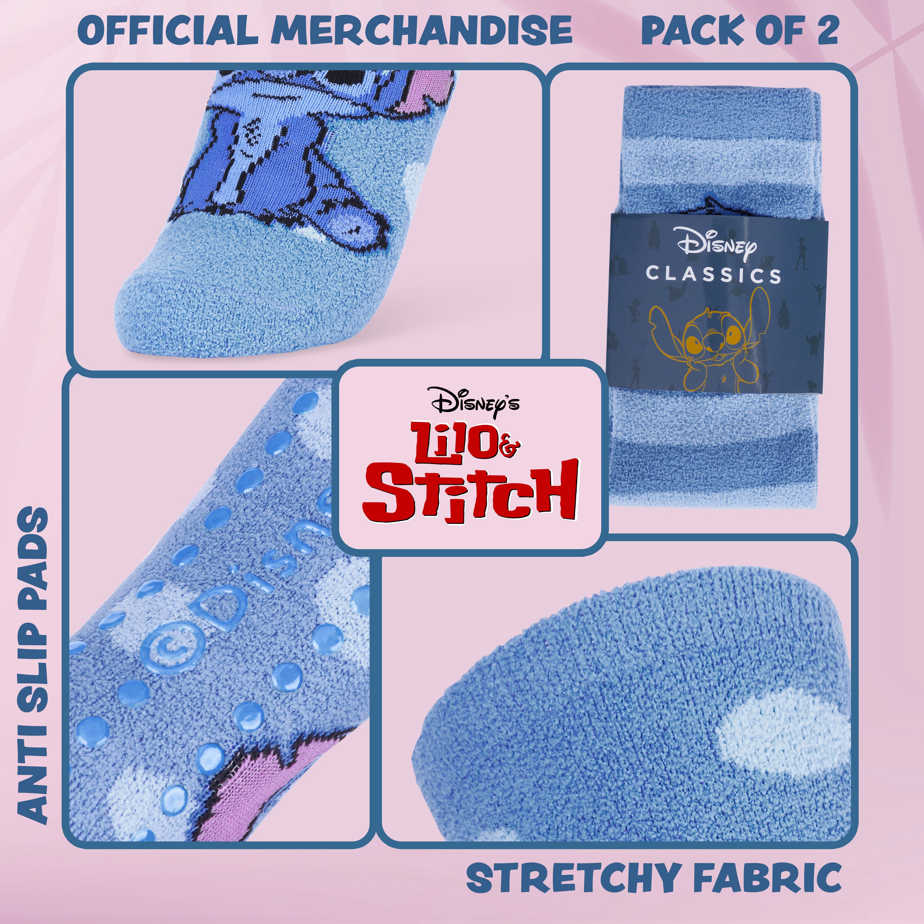 Disney Stitch Fluffy Socks for Ladies, 2 Pack Fluffy Socks Non Slip Fleece Bed Socks - Get Trend