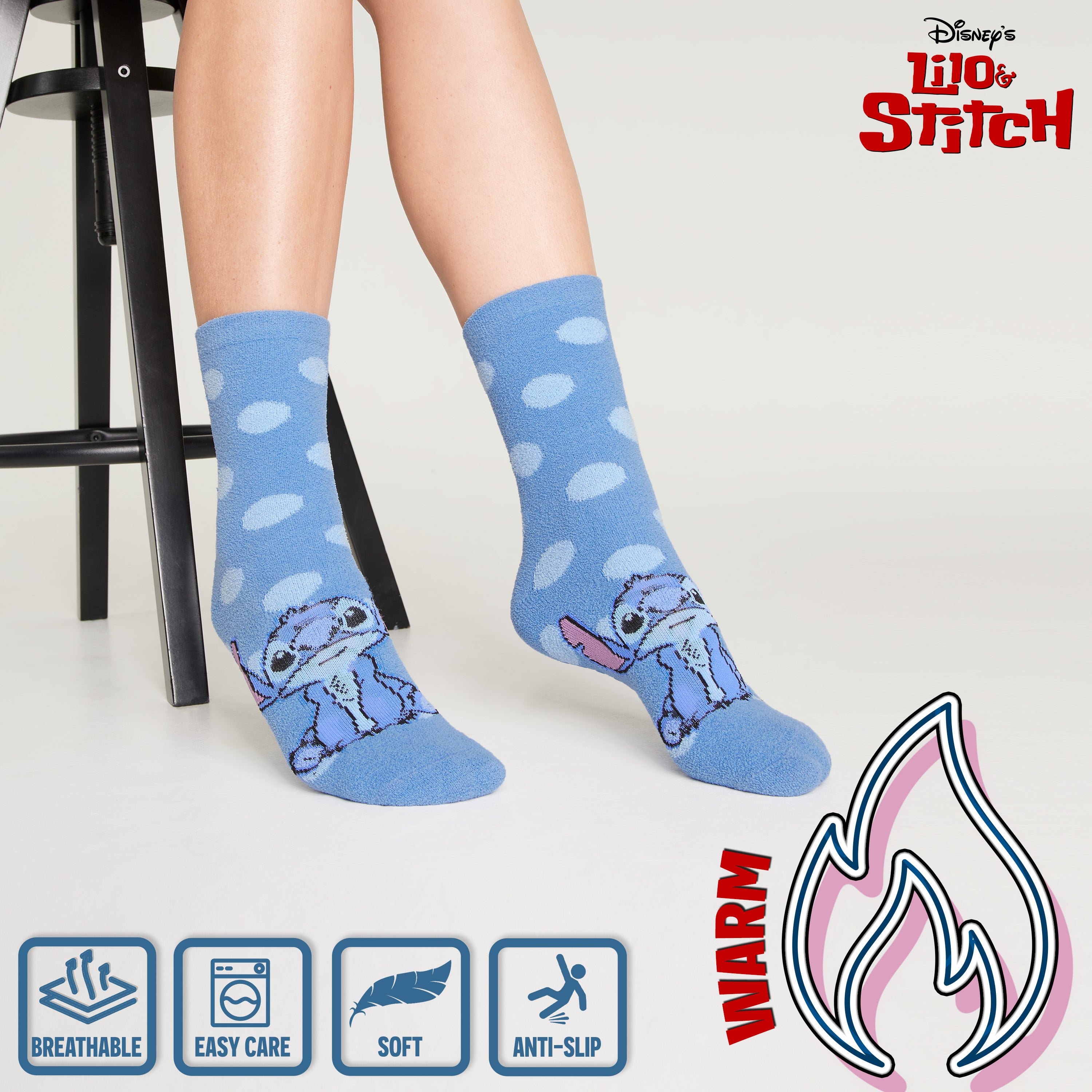 Disney Stitch Fluffy Socks for Ladies, 2 Pack Fluffy Socks Non Slip Fleece Bed Socks - Get Trend