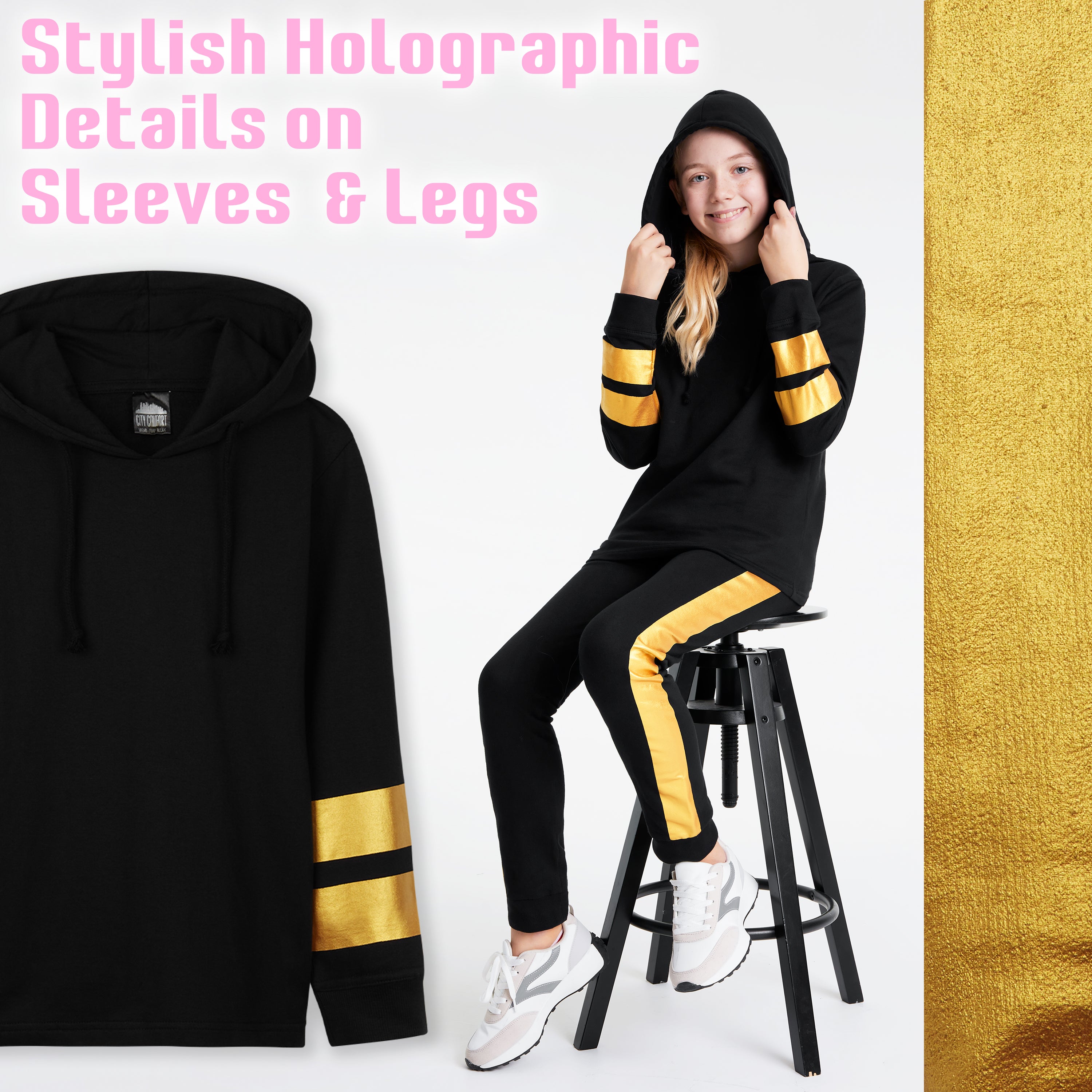 CityComfort Girls Tracksuit Set - Gold -Tracksuit for Girls - Get Trend