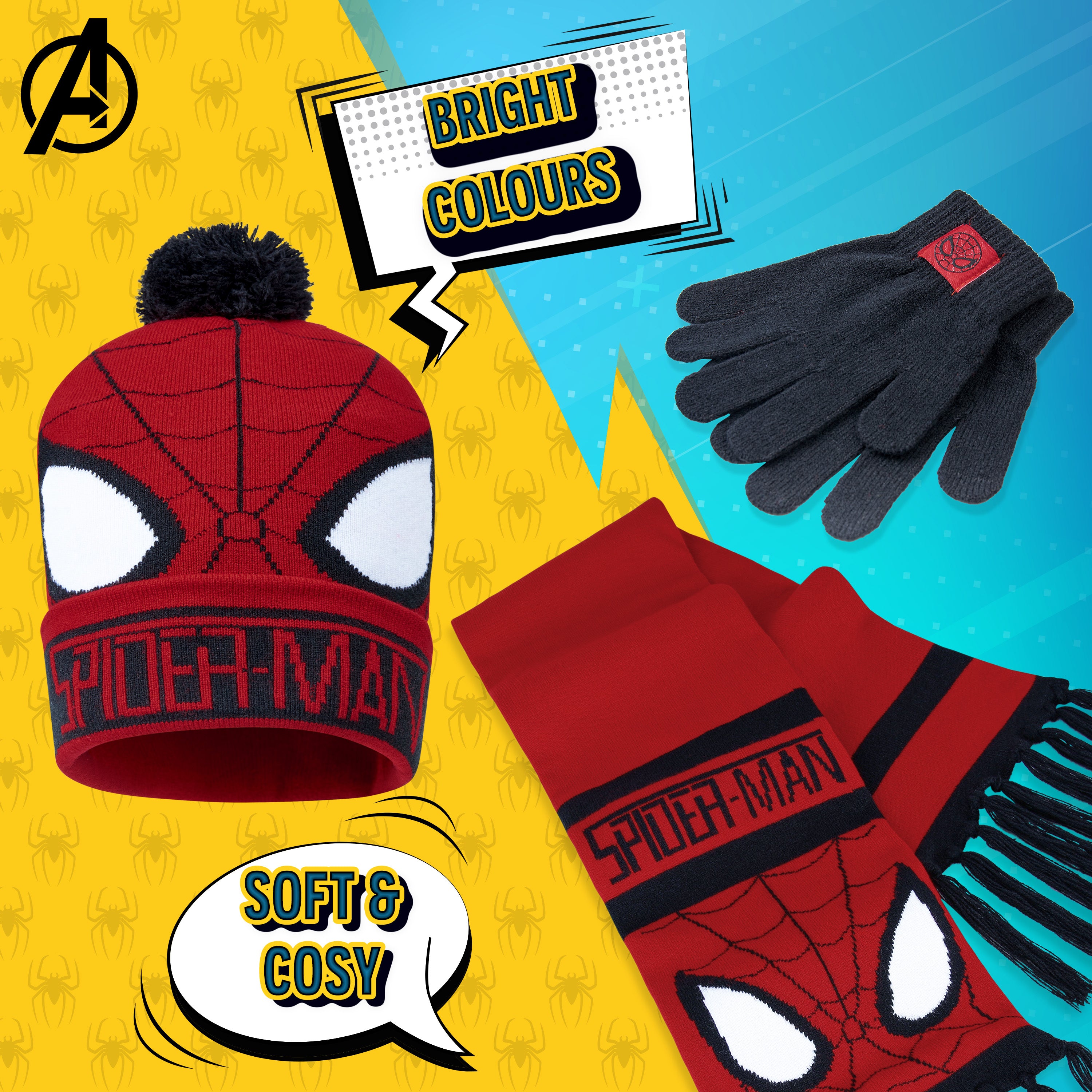 Marvel Beanie Hat Scarf and Gloves Set Kids, Avengers, Spiderman Gifts for Boys - Get Trend