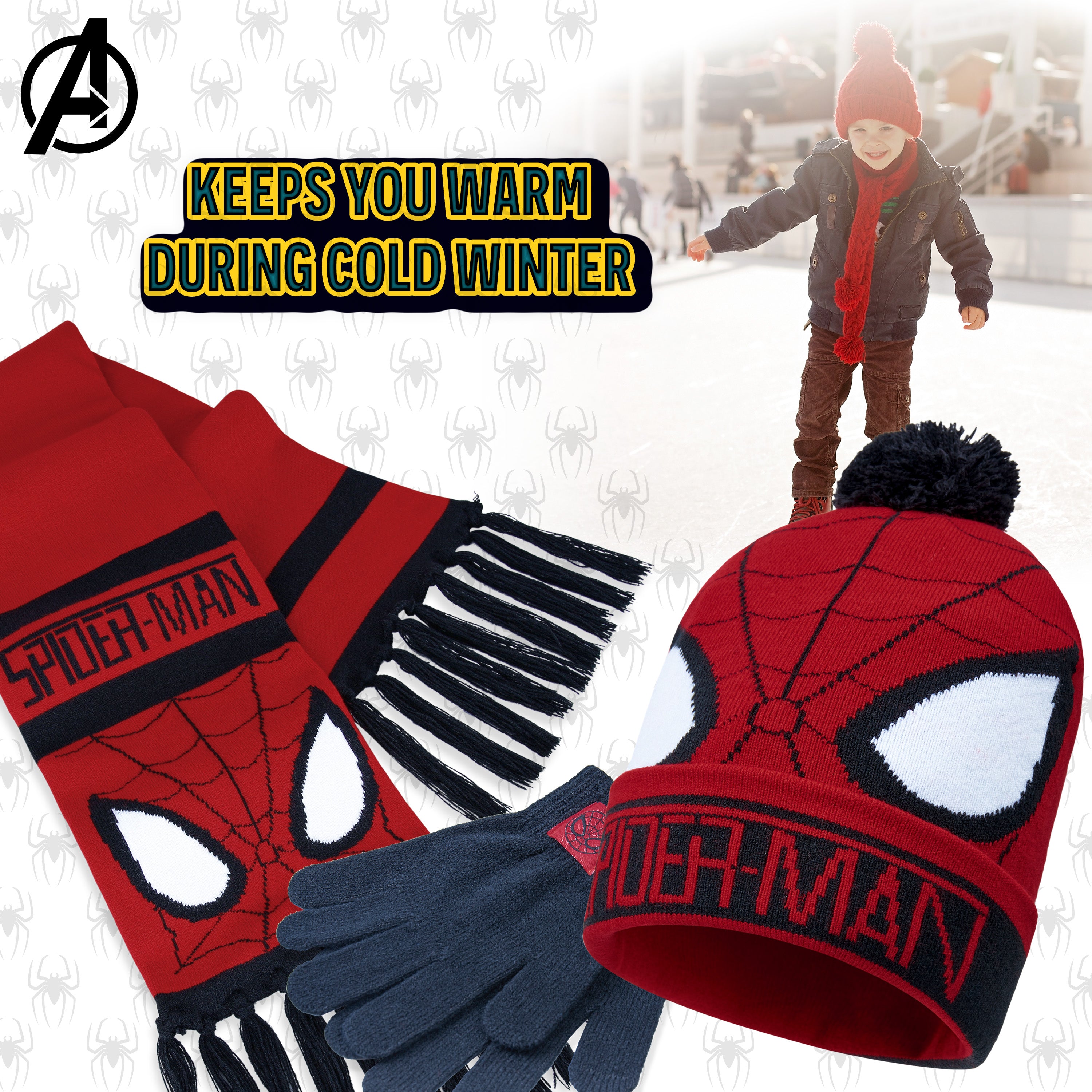 Marvel Beanie Hat Scarf and Gloves Set Kids, Avengers, Spiderman Gifts for Boys - Get Trend