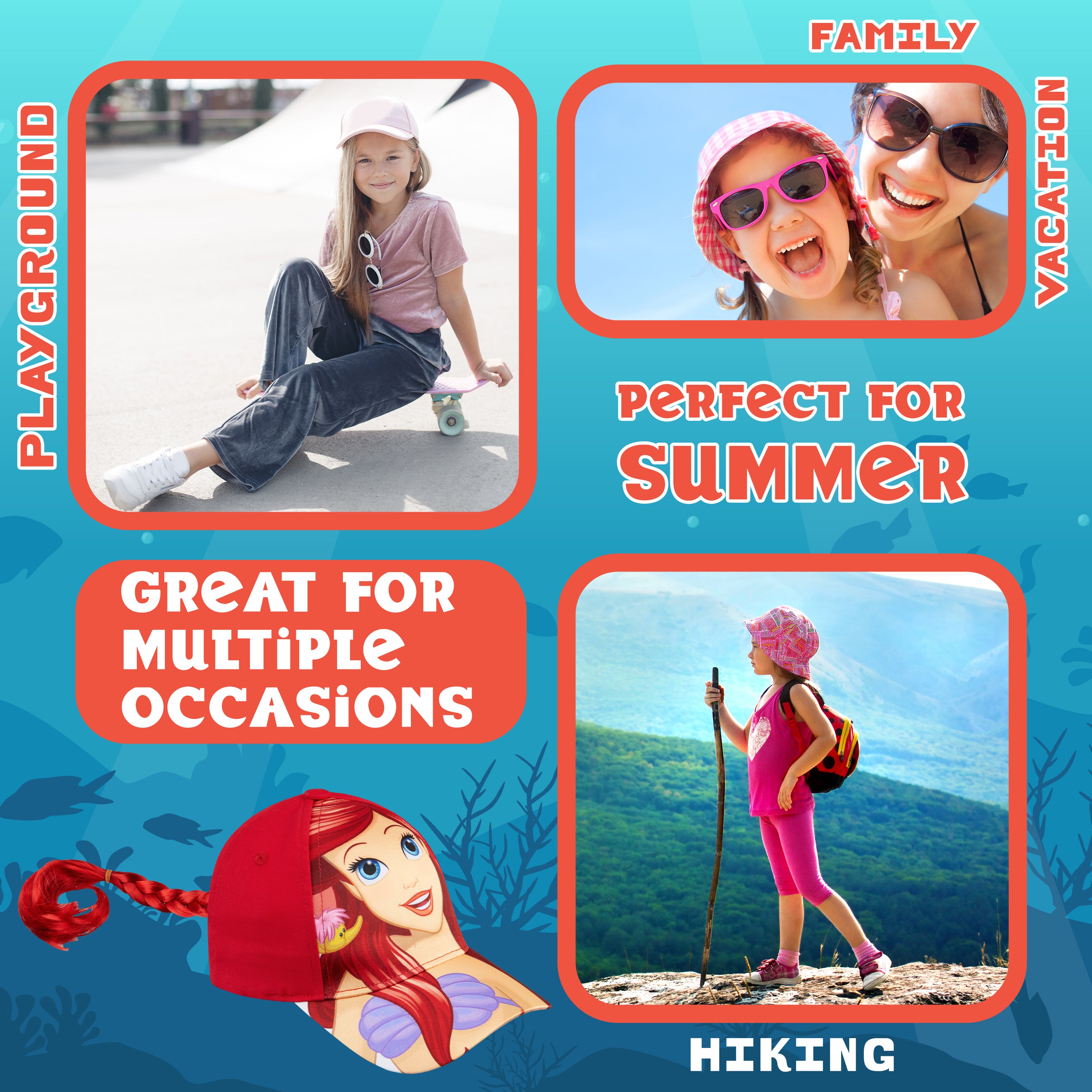 Disney Baseball Cap for Girls with Removable Plait - The Little Mermaid - Get Trend