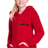 Marvel Sherpa Hoodie for Boys, Spiderman Zip Up Fleece Fluffy Hoodie - RED - Get Trend