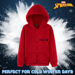 Marvel Sherpa Hoodie for Boys, Spiderman Zip Up Fleece Fluffy Hoodie - RED - Get Trend