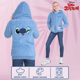 Disney Stitch Sherpa Hoodie for Girls, Zip Up Fleece Fluffy Hoodie for Kids Teens - Get Trend