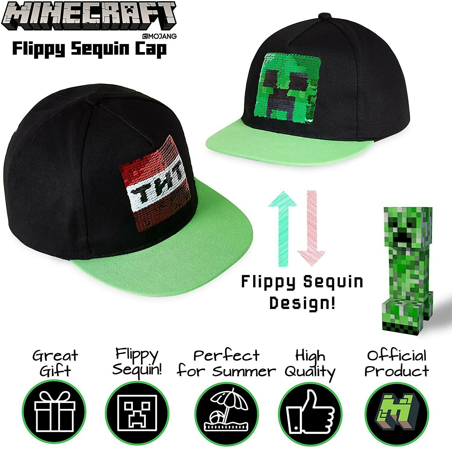 Minecraft Baseball Caps for Boys, Kids Trucker Hat with Creeper and TNT, One Size - Get Trend