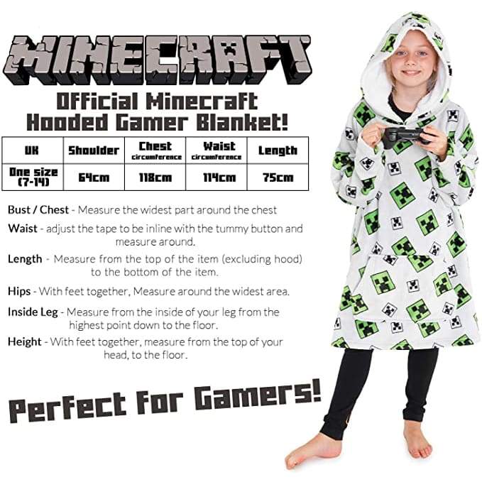 Minecraft Oversized Blanket Hoodie Fleece Dressing Gown for Boys Girls Hoodie Minecraft £23.49