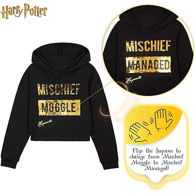 Harry Potter Black Cropped Hoodie & Leggings Cotton Set for Girls & Teenager Loungewear Set Harry Potter £15.49
