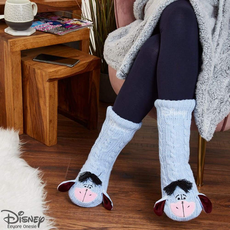 Disney Eeyore Slipper Socks Cute Fleece Lined non Slip Socks Gifts for Women Socks and Slippers Disney £13.49