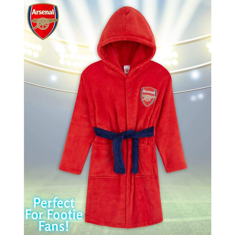 Arsenal F.c. Boys Dressing Gown Football Kids Fleece Hooded Robe Dressing Gown Arsenal F.c. £17.49