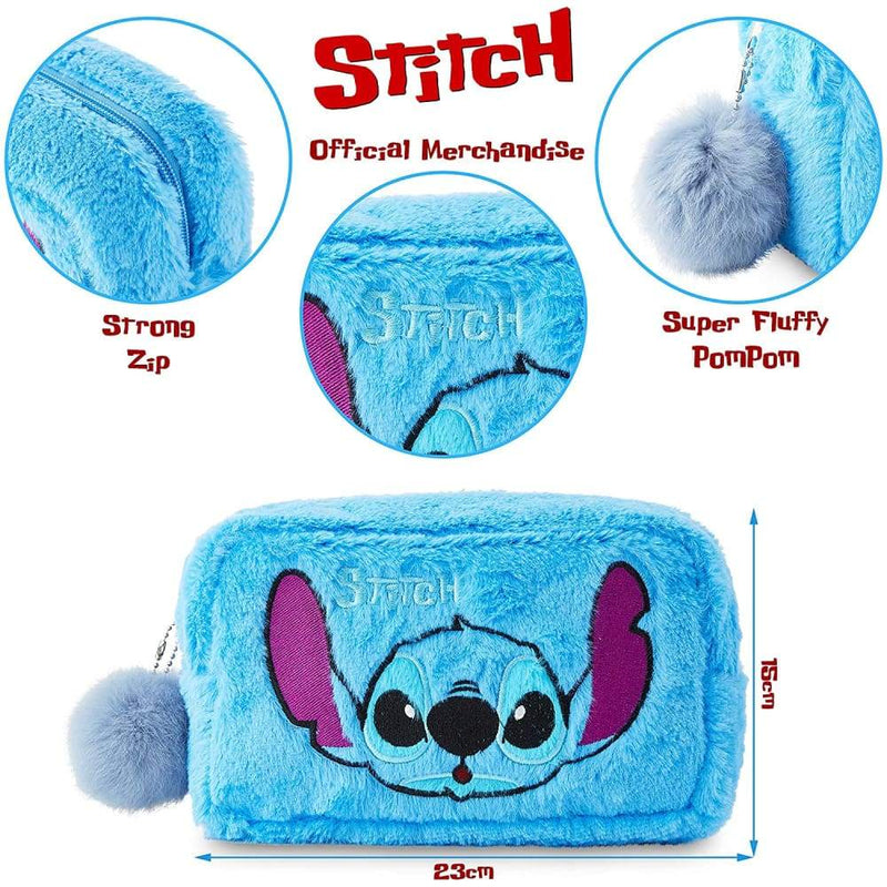 Disney Lilo and Stitch Plush Makeup Bag with Fluffy Pom Pom for Women or Girls Cosmetic Bag Lilo and Stitch £9.49