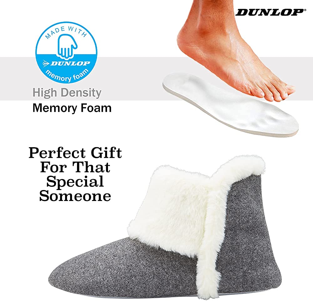 Dunlop Women's Slippers, Fluffy Slipper Boots with Memory Foam Insoles - Get Trend