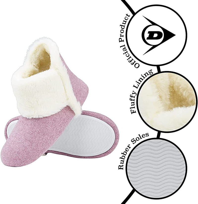 Dunlop Women's Slippers, Fluffy Slipper Boots with Memory Foam Insoles