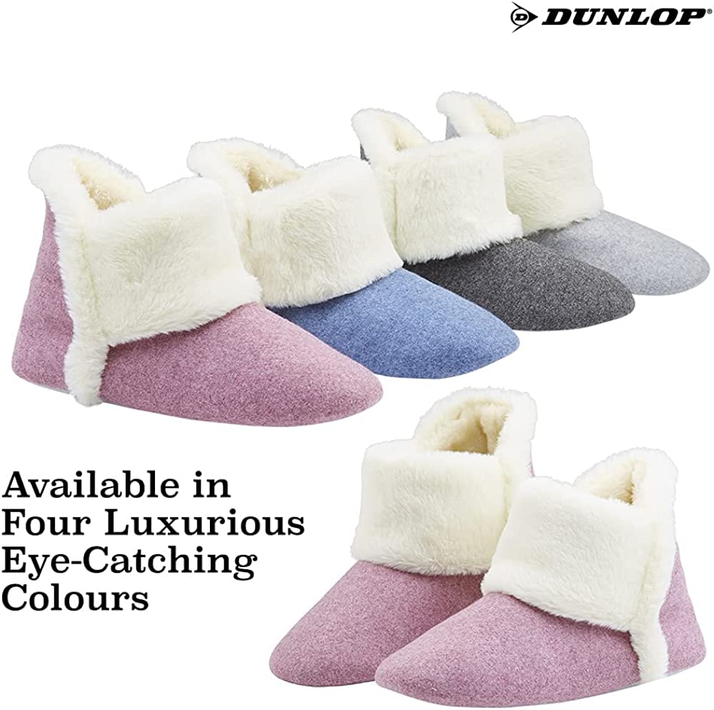 Dunlop Women's Slippers, Fluffy Slipper Boots with Memory Foam Insoles - Get Trend