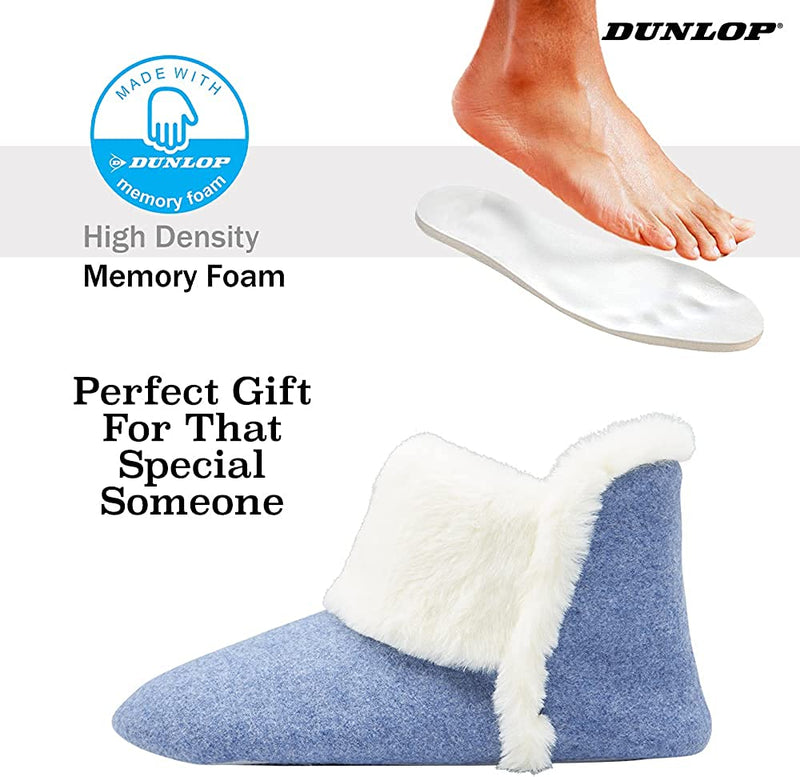 Dunlop Women's Slippers, Fluffy Slipper Boots with Memory Foam Insoles