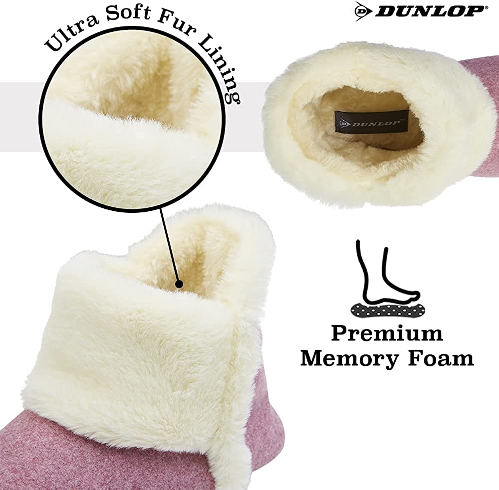 Dunlop Women's Slippers, Fluffy Slipper Boots with Memory Foam Insoles - Get Trend