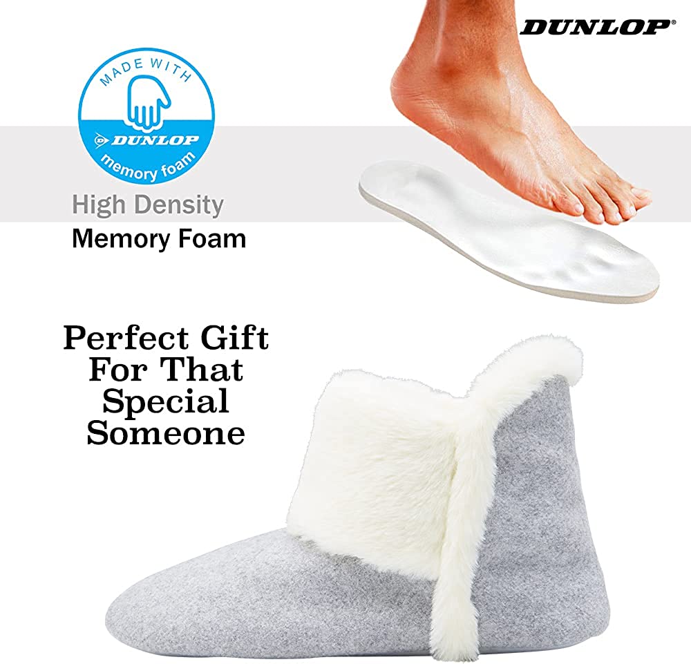 Dunlop Women's Slippers, Fluffy Slipper Boots with Memory Foam Insoles - Get Trend