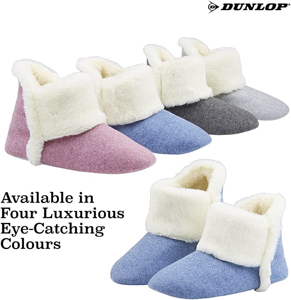 Dunlop Women's Slippers, Fluffy Slipper Boots with Memory Foam Insoles - Get Trend