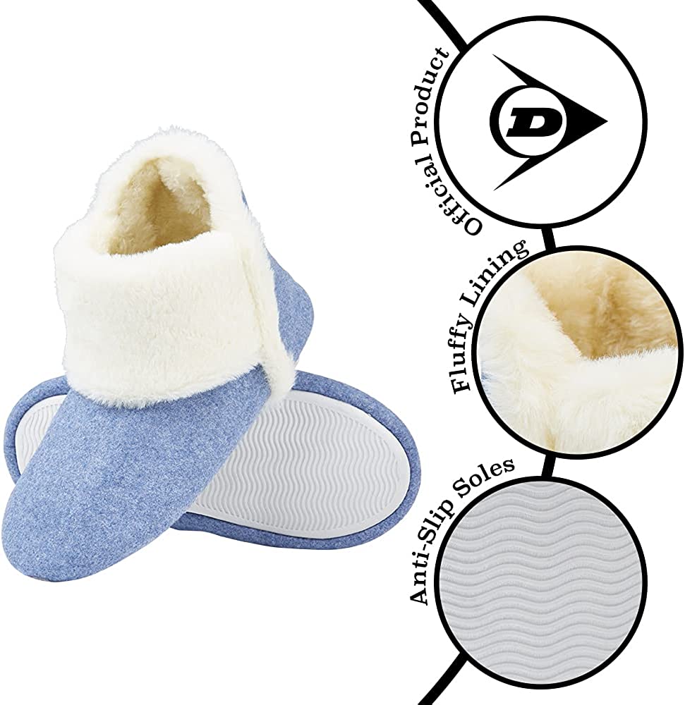 Dunlop Women's Slippers, Fluffy Slipper Boots with Memory Foam Insoles - Get Trend