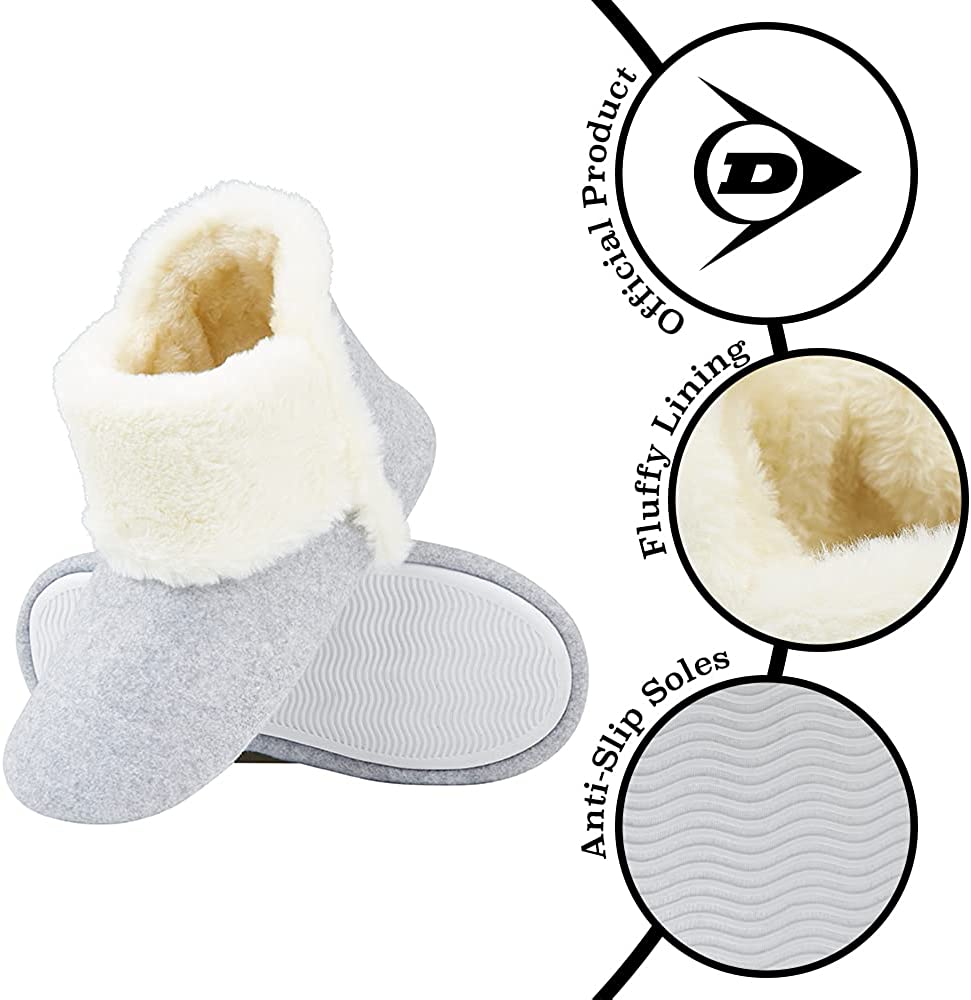 Dunlop Women's Slippers, Fluffy Slipper Boots with Memory Foam Insoles - Get Trend