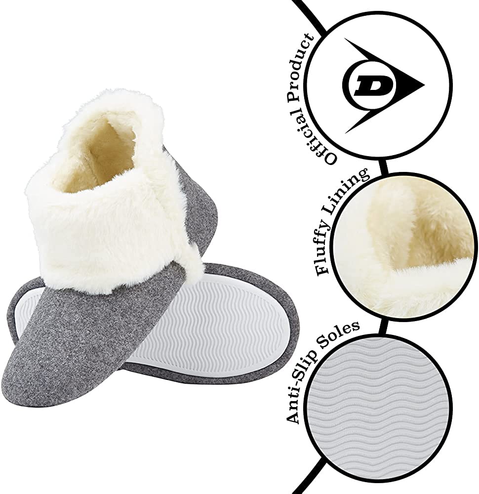 Dunlop Women's Slippers, Fluffy Slipper Boots with Memory Foam Insoles - Get Trend