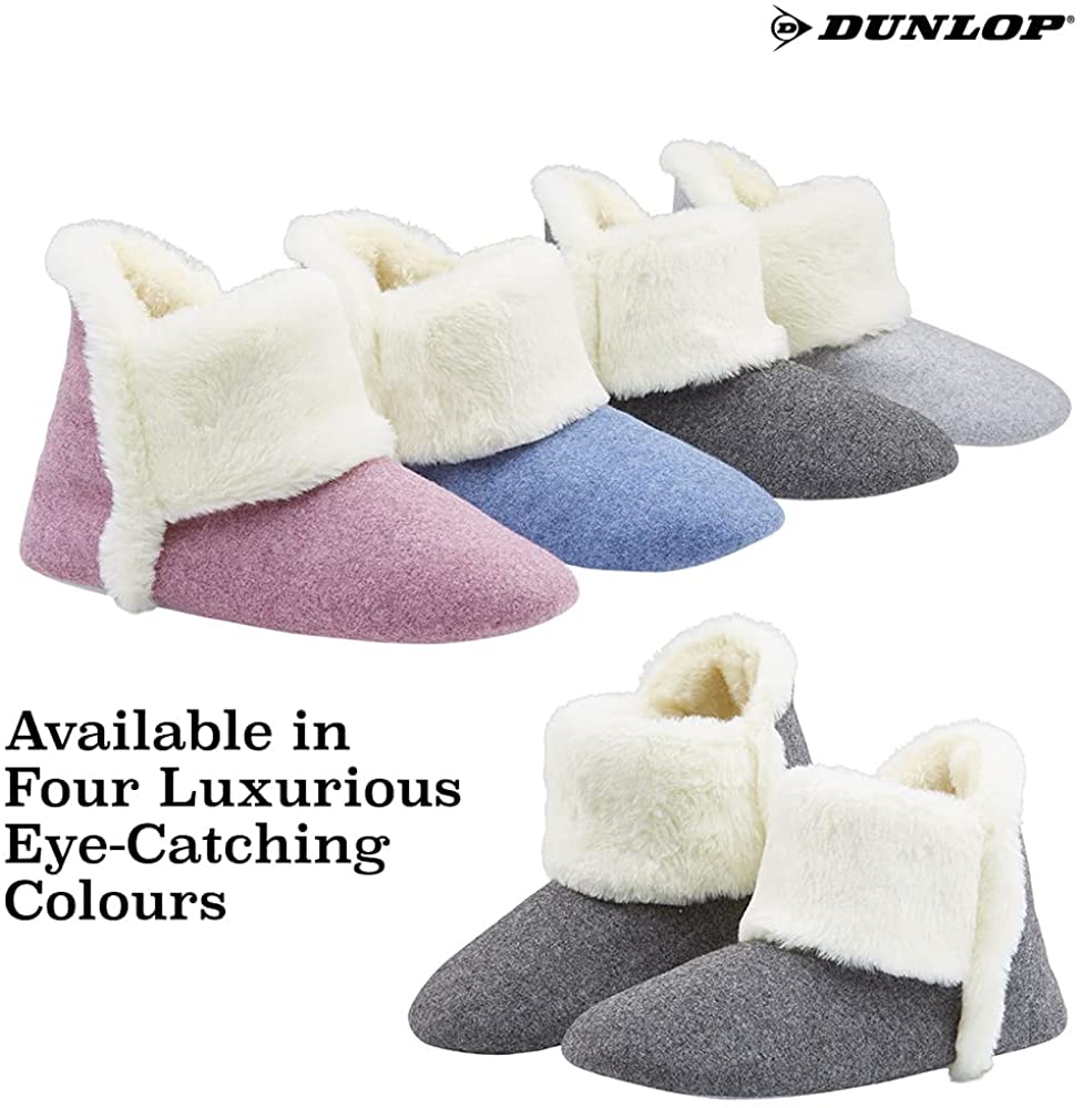 Dunlop Women's Slippers, Fluffy Slipper Boots with Memory Foam Insoles - Get Trend