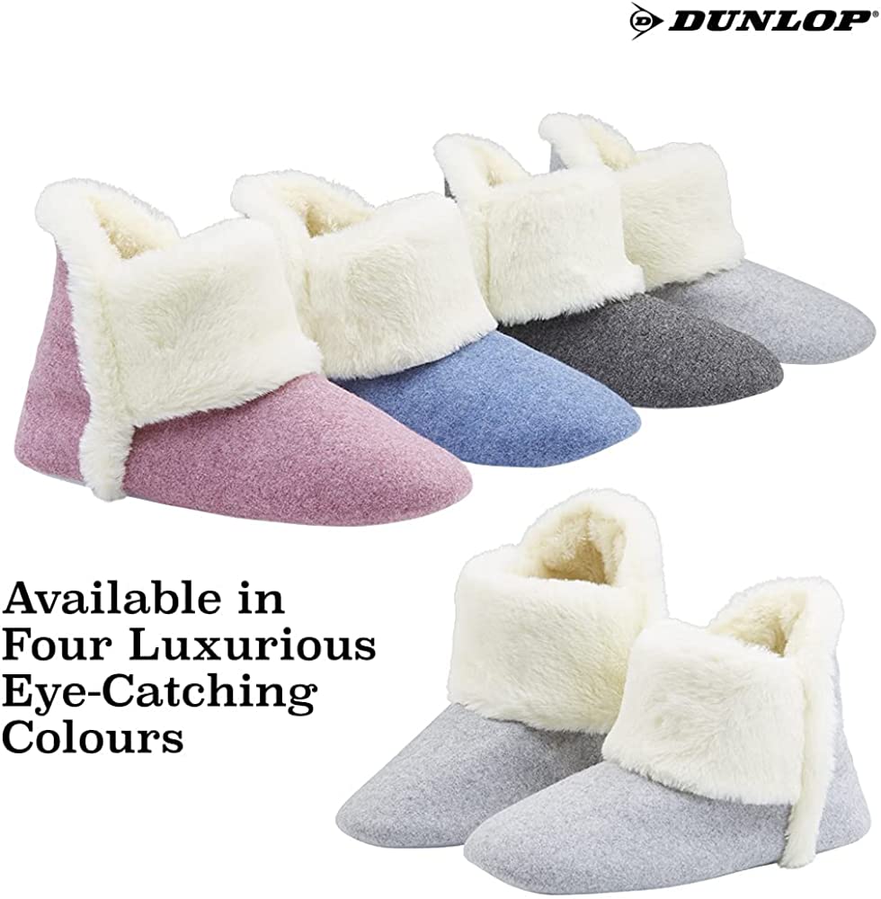 Dunlop Women's Slippers, Fluffy Slipper Boots with Memory Foam Insoles - Get Trend