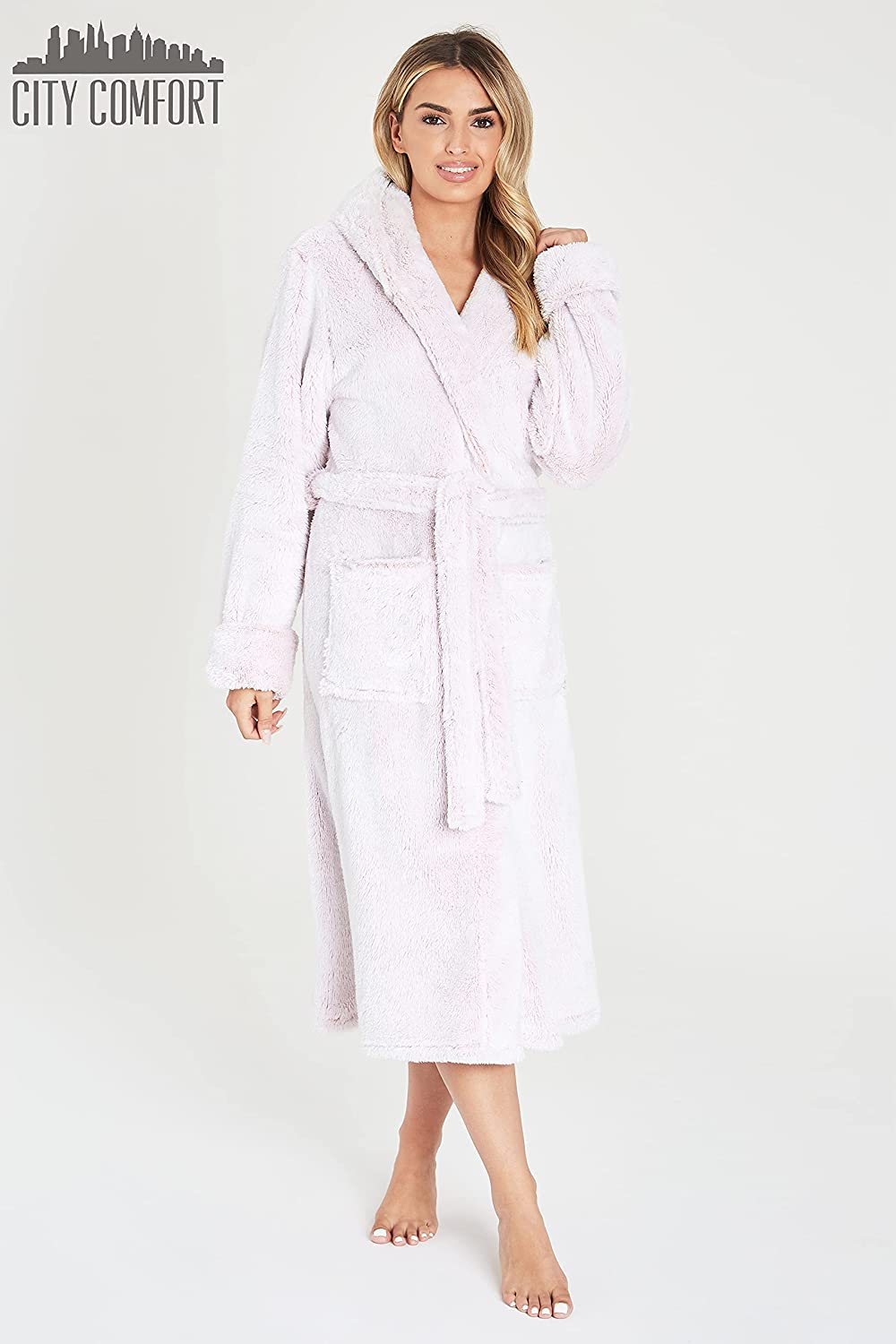 CityComfort Dressing Gown Women with Hood - Luxurious Fluffy Ladies Dressing Gown in Super Soft Fleece - Get Trend