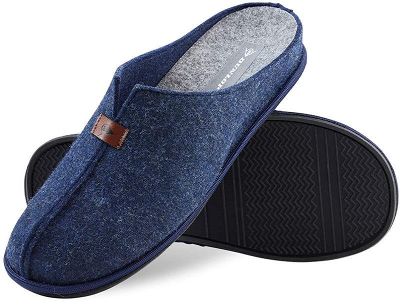 Dunlop Men's Slippers, Comfy House Slippers with Warm Felt Lining and Rubber Sole
