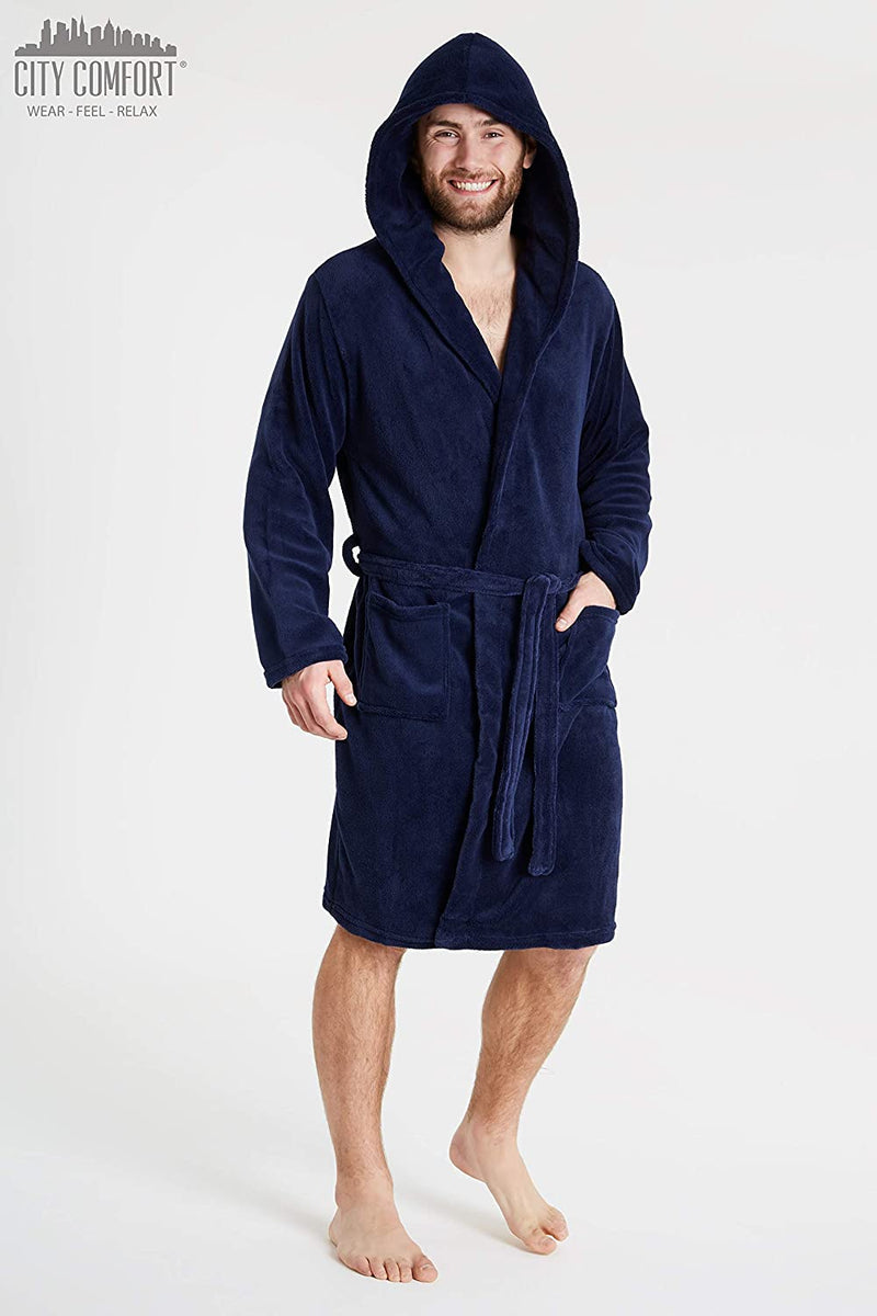CityComfort Dressing Gown Mens Fleece Hooded Dressing Gowns - Get Trend