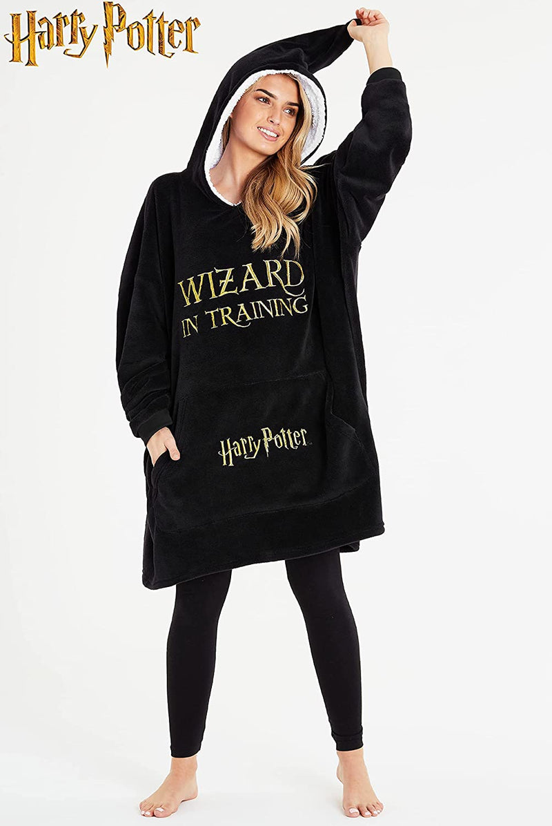 Harry Potter Black Hoodie Blanket Women, Fleece Oversized Sweatshirt - Get Trend