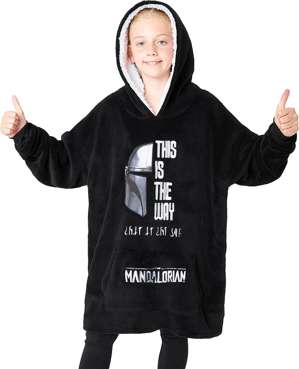 The Mandalorian Boys Oversized Blanket Hoodie, BLACK Fleece Wearable Blanket - Get Trend