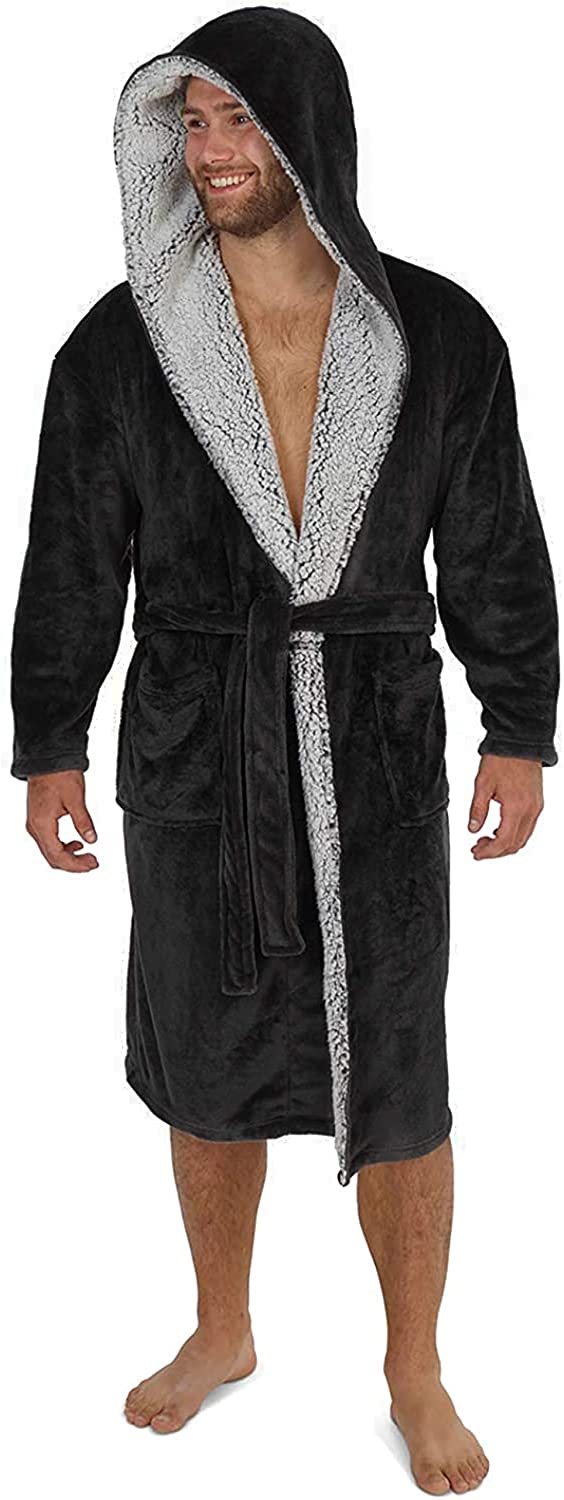 CityComfort Dressing Gowns,Super Soft Hooded,Men's Warm and Cozy Fleece Robe - Get Trend