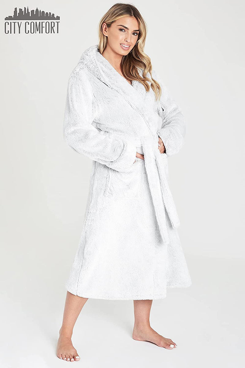 CityComfort Dressing Gown Women with Hood - Luxurious Fluffy Ladies Dressing Gown in Super Soft Fleece - Get Trend