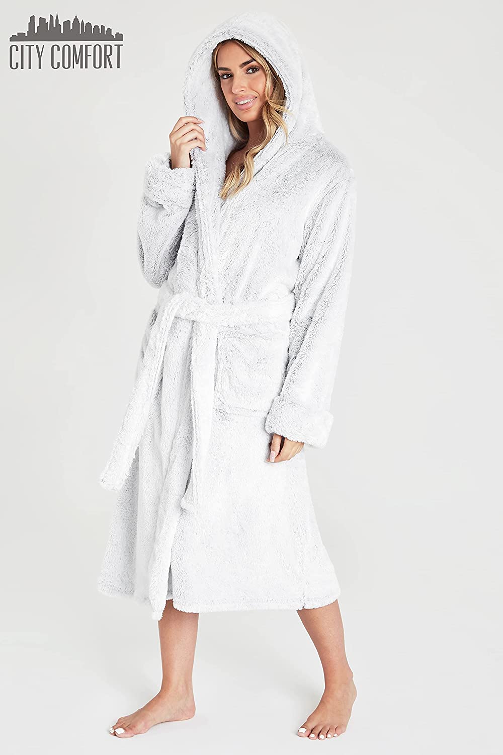 CityComfort Dressing Gown Women with Hood - Luxurious Fluffy Ladies Dressing Gown in Super Soft Fleece - Get Trend