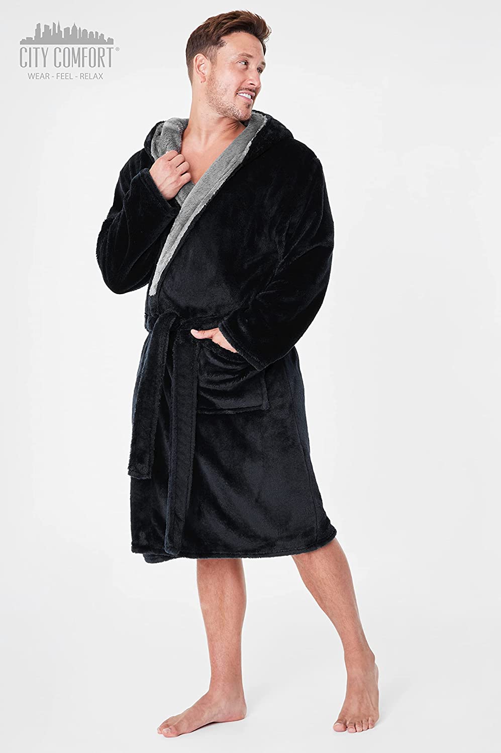 CityComfort  Fluffy Super Soft Mens Dressing Gown with Fleece Lounge Wear - Get Trend